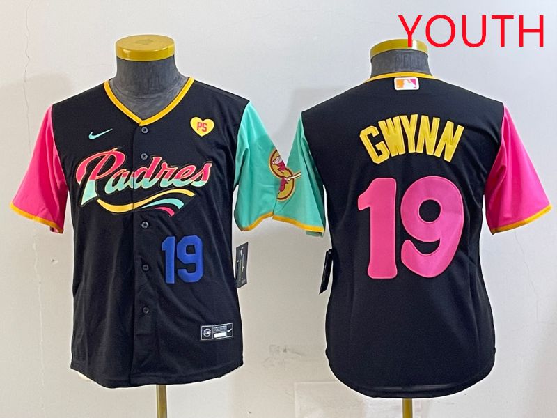 Youth San Diego Padres 19 Gwynn Black City Edition Game 2025 Nike MLB Jersey style 12